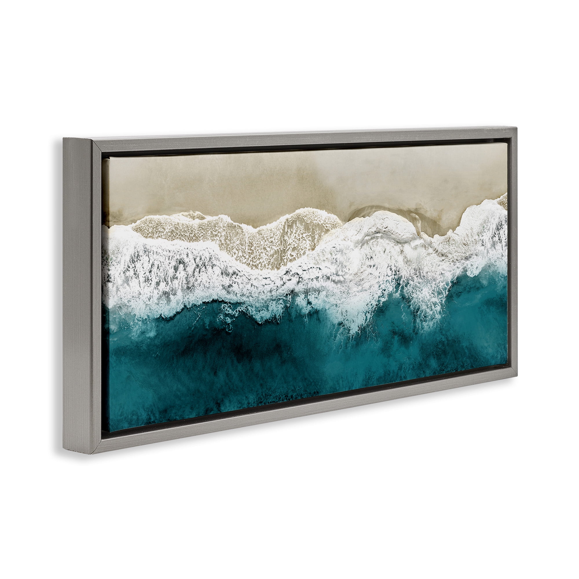 Stupell Industries Foamy Beach Coast Deep Ocean Nature Photography Gray Floater Framed Canvas Art Print Wall Art, 25 x 11