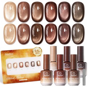 Beetles Cat Eye Gel Nail Polish Set Gilded Amber 6 Colors Brown Magnetic Gel Polish 15ml Each