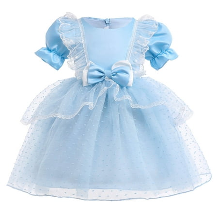 

Child Girls Short Sleeve Pageant Dress Birthday Party Kids Tulle Bowknot Gown Princess Dress for 6-7 Years