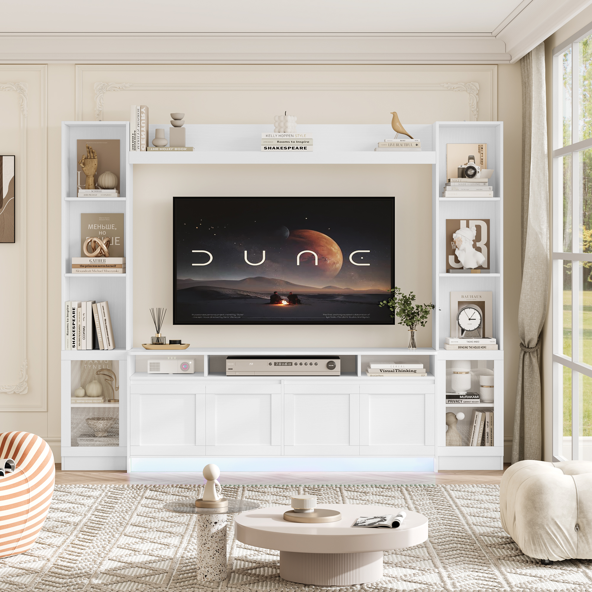 Hiphuta 79" Wall Unit Entertainment Center with Shelves, White photo 2