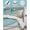 thumbnail image 4 of Quilts Twin-XL Size Bedding Set, Teal Blue Ombre Cream Lightweight Quilted Comforter, Modern Geometric Brown Aesthetic Soft Reversible Bedspread Coverlet with Pillow Covers for All Season, 68" x 98", 4 of 7