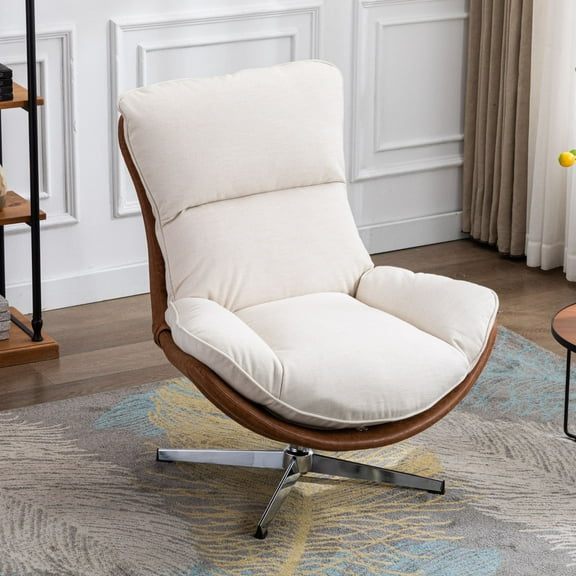 Dayalane Recliner Accent Chair, Linen Upholstered Swivel Lounge Chairs with High Back, Reading Chair with Soft Foam Cushion, Rocker Chair for Living Room, Bedroom, Office, Beige