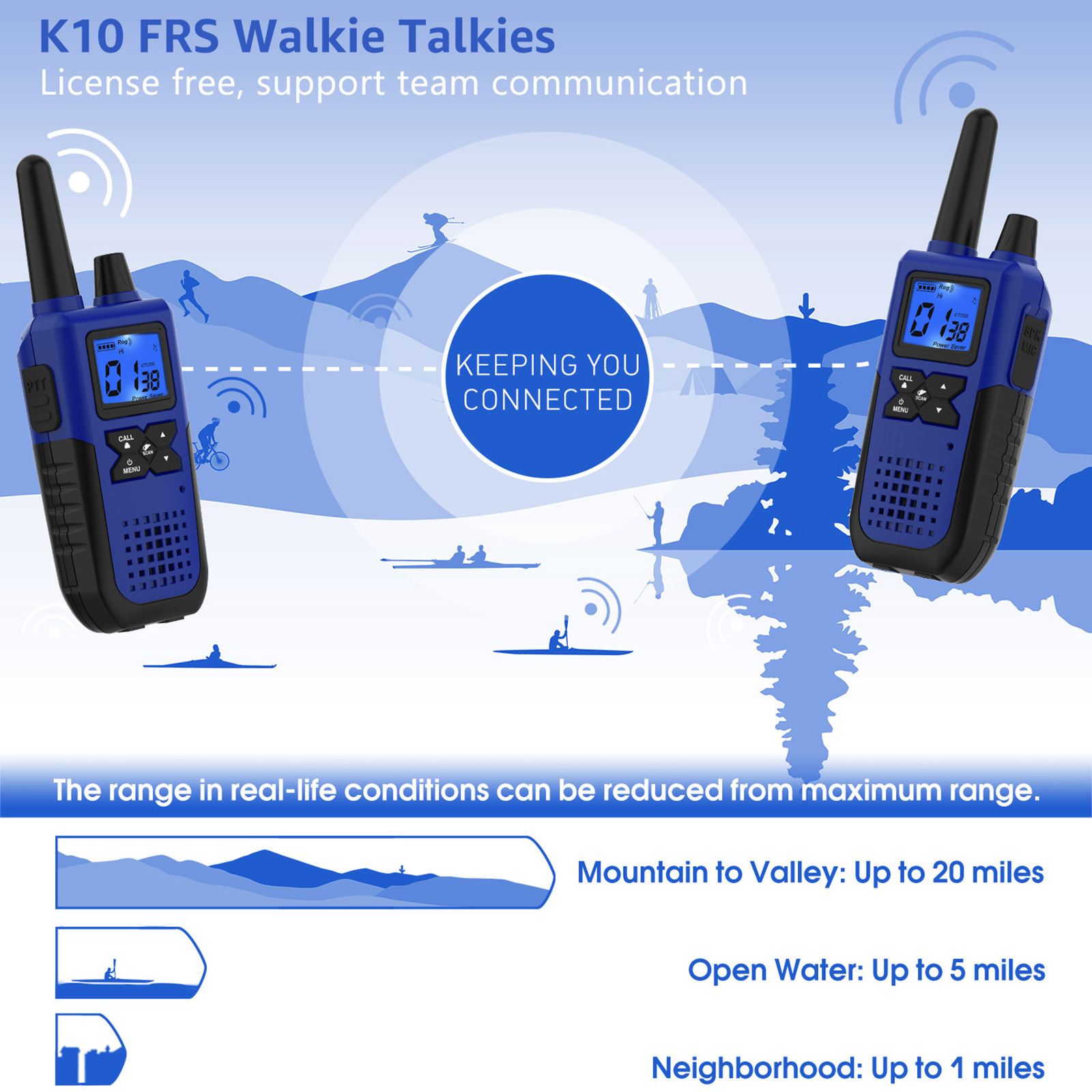 WisHouse K10 Walkie Talkies, 2 Pack Blue photo 2