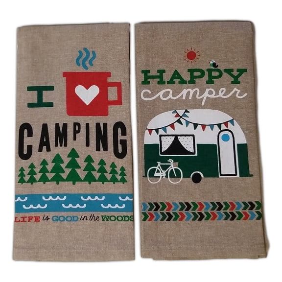 Kay Dee Designs Camping Happy Camper 2-Count Multicolor Chevron Tea Towels