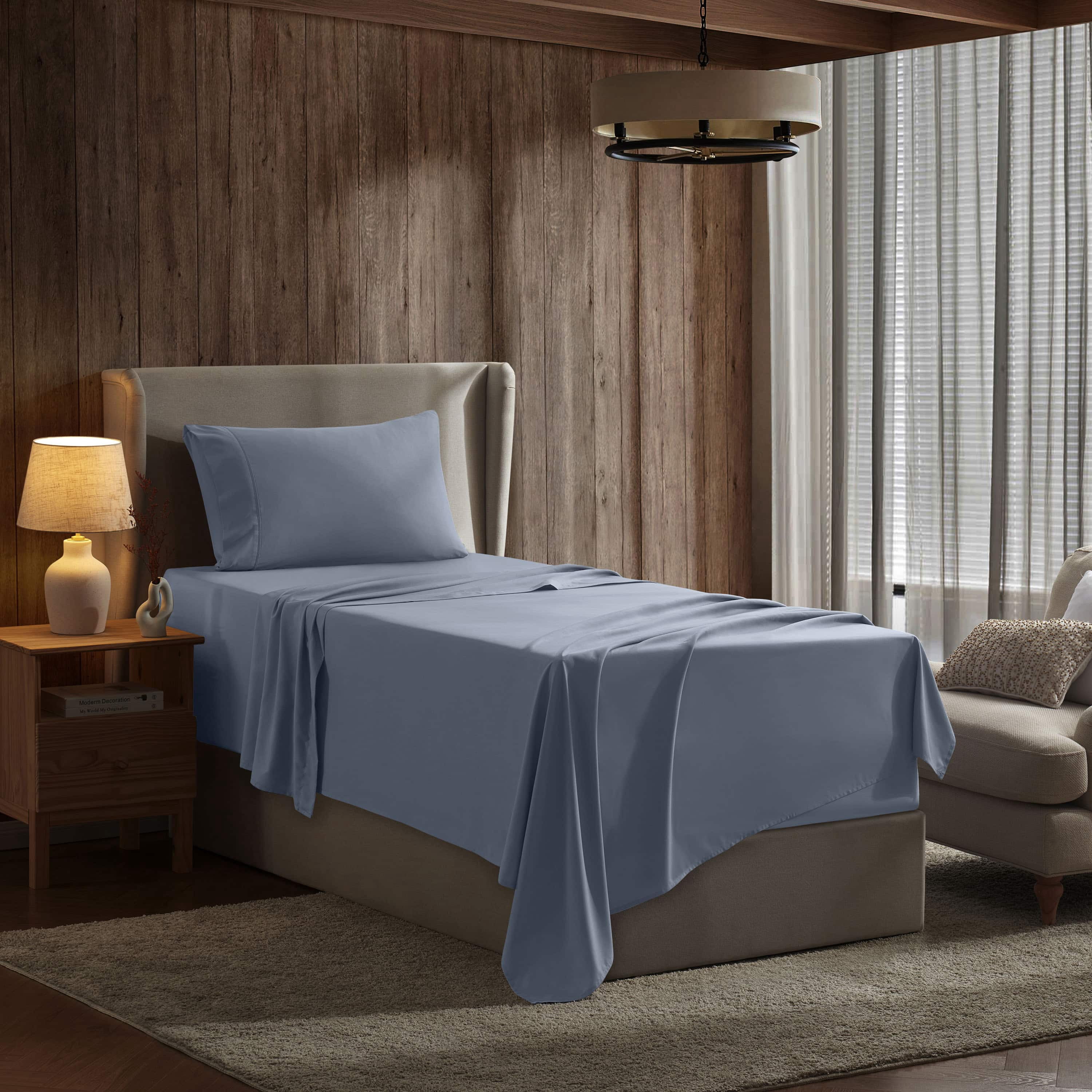 LammaLoe Extra Deep Pocket Twin Xl Sheets Set, 3 Piece, Fits 18"-24" Mattress, Breathable & Extra Soft Bed Sheets, Stone Blue