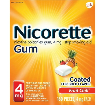 Nicorette Nicotine Coated Gum to Stop Smoking, 4mg, Fruit Chill Flavor - 160 Count+20ct