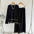 thumbnail image 3 of AINIYS Womens 2 Piece Outfits Loungewear Sets V Neck Solid Color Pullover Knit Sweaters Wide Leg Pants Matching Sweatsuit Set Black Free Size, 3 of 3
