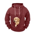 thumbnail image 6 of Mifsaly Mens Kangaroo Pouch Hoodie Long Sleeve Hooded Sweatshirt Dogs Cats Pet Carrier Animal Holder Pullover Wine,XL, 6 of 7