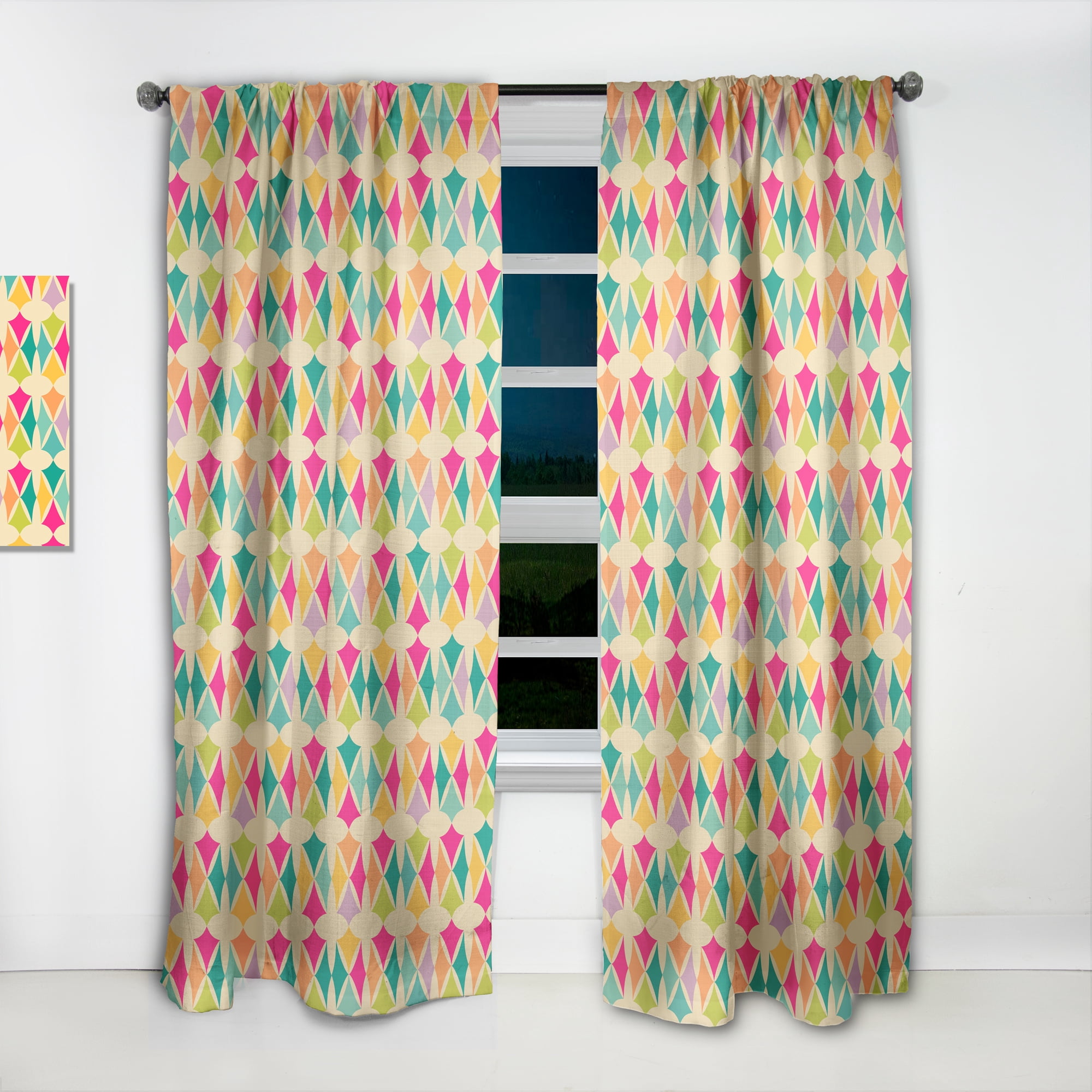 Designart 'Abstract Geometric Retro Pattern II' Mid-Century Modern Curtain Panel