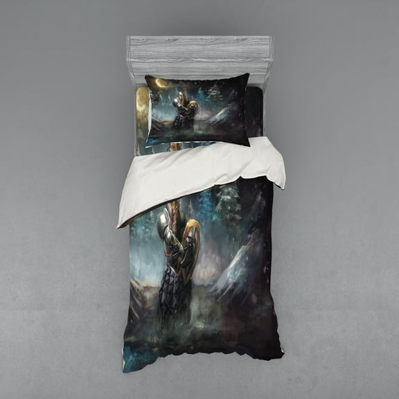 Ambesonne Fantasy Bedding Set 3 Pcs, Medieval Dwarf Knight, Twin XL, Multicolor