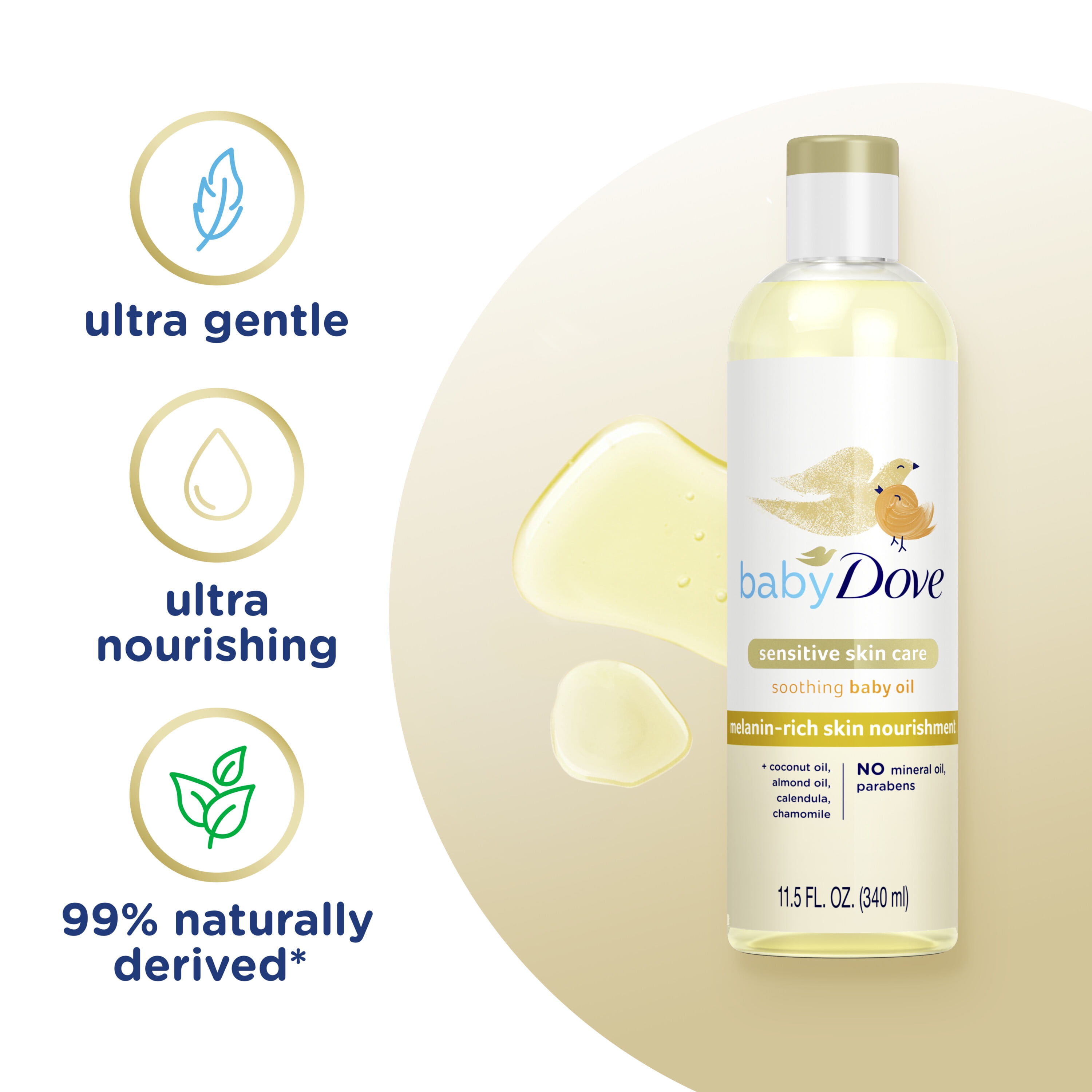 Baby Dove Melanin-Rich Skin Nourishment Baby Oil Sensitivity All Newborn Skin, 11.5 oz