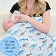 thumbnail image 5 of LollyBanks Baby Blanket for Boys, 100% Cotton Muslin Swaddle Blankets, 47 x 47 Inches Soft and Breathable Receiving Blankets, Cozy Newborn Swaddle, Baby Essentials, Registry (Shark Print), 5 of 6