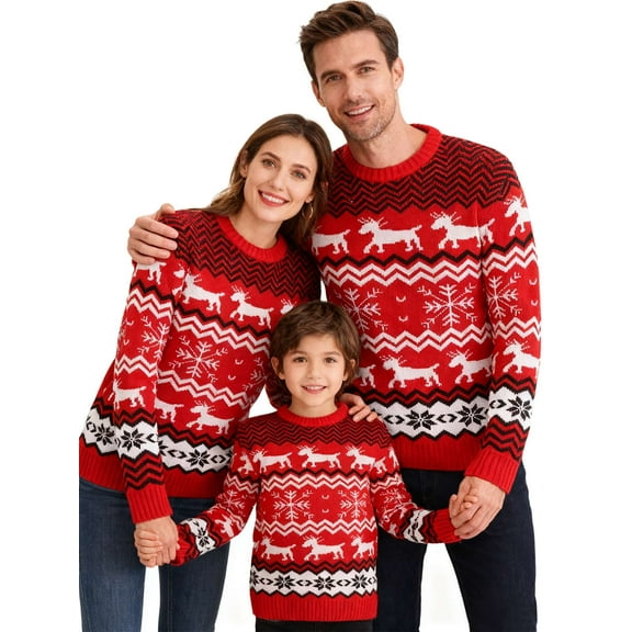 Gustave Family Matching Christmas Sweater for Women Ugly Xmas Sweaters Holiday Knitted Pullover Reindeer Snowflake Crew Neck Long Sleeve Tops Winter Clothes