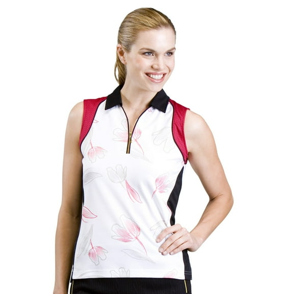 Monterey Club Women's Lotus Pedal Print Block Sleeveless Golf Polo Shirt #2513
