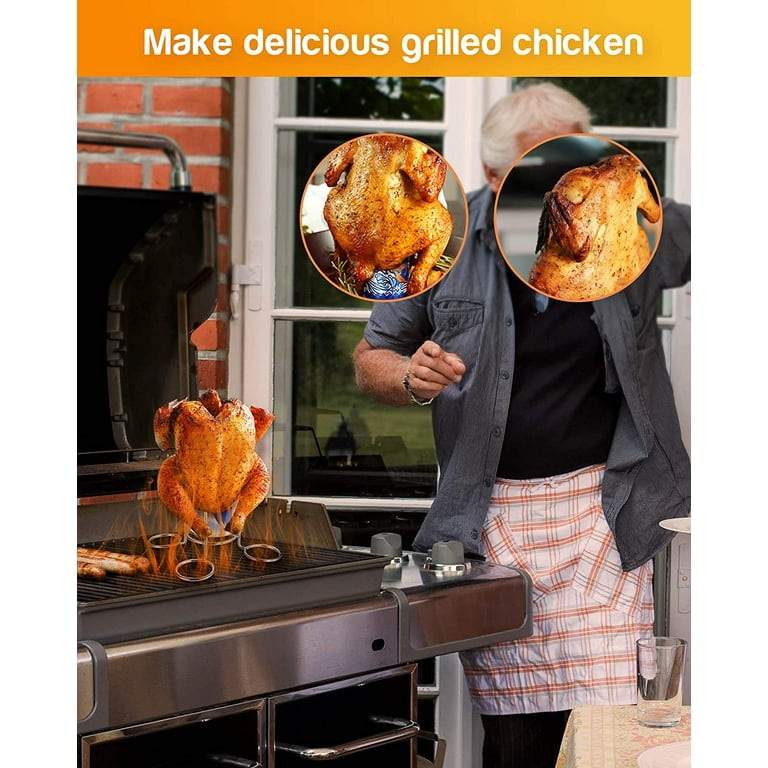 HUART Pack Beer Can Chicken Holder BBQ Smoking Rack,