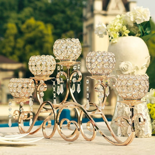 Crystal Chandelier Gold Metal, Table Candle Chandelier For Weddings