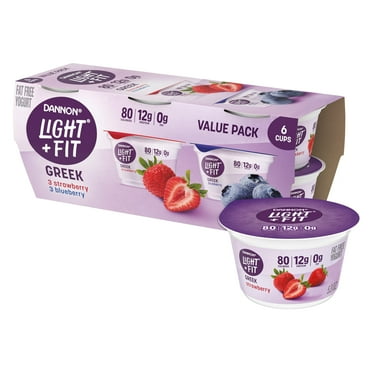 Dannon Light   Fit Strawberry and Blueberry Flavored Greek Fat Free Yogurt Pack, 5.3 oz, 6 Count