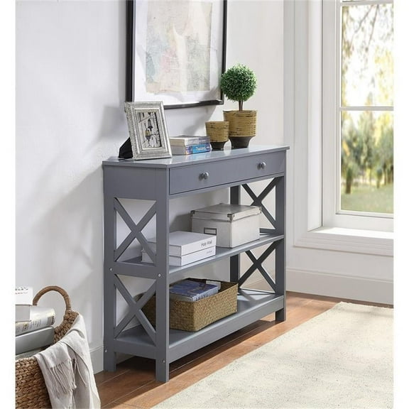 Pemberly Row Transitional One-Drawer Console Table in Gray Wood Finish