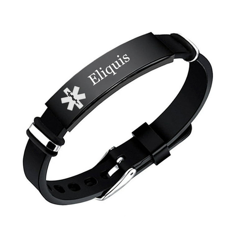 Personalized Silicone Medical Alert Eliquis Bracelet Adjustable Disease Allergies Diagnose Identity ID Bangle Meds Emergency Ice Customized Jewelry