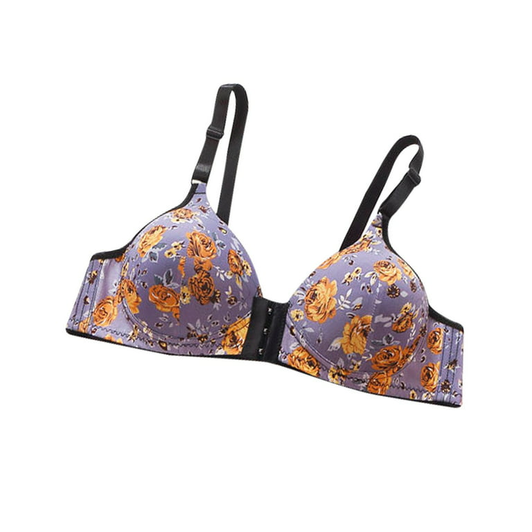 Front Closure Bras for Women Seamless Push Up Ultra Light Bra Floral Print  Lightly Lined Brassieres Daily Bralette 