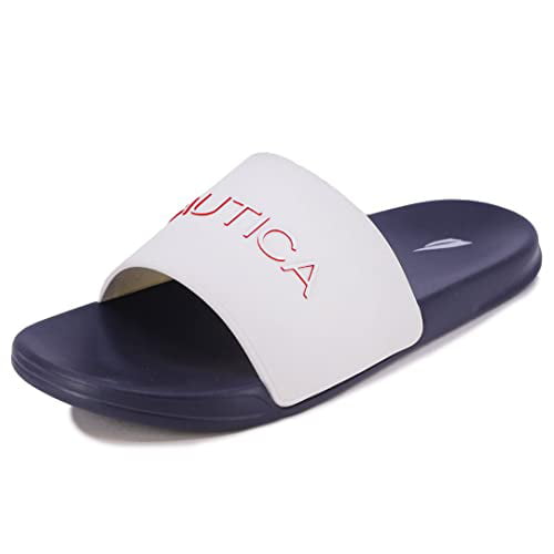 Nautica Men's Shower Sandals Open Toe Soft Slide House Slipper for Indoor Outdoor-Dolan-White-Size-9 Walmart.com