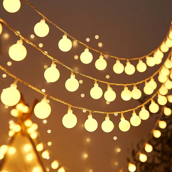 Spherical LED light string - String light - outdoor light string – 10 meters long – 80 LEDs – Continuously lit – USB powered – PVC – Warm white