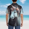 thumbnail image 4 of Sikiie Flower Crown White Horse Print Men's Hawaiian Shirt, Summer Beach Button Pocket Short Sleeve T-Shirt,3X-Large, 4 of 7