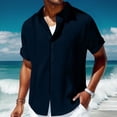 thumbnail image 4 of Camisas Vaqueras Para Hombre Manga Larga Camisa de manga corta de solapa con hebilla de bolsillo de temperamento adelgazante de algodón para hombre (Navy, L), 4 of 5