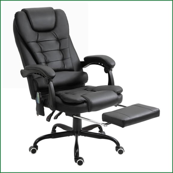 Reclining Office Chair with 7-Point Massage, Lumbar Support & Footrest | Adjustable Height | Black Faux Leather