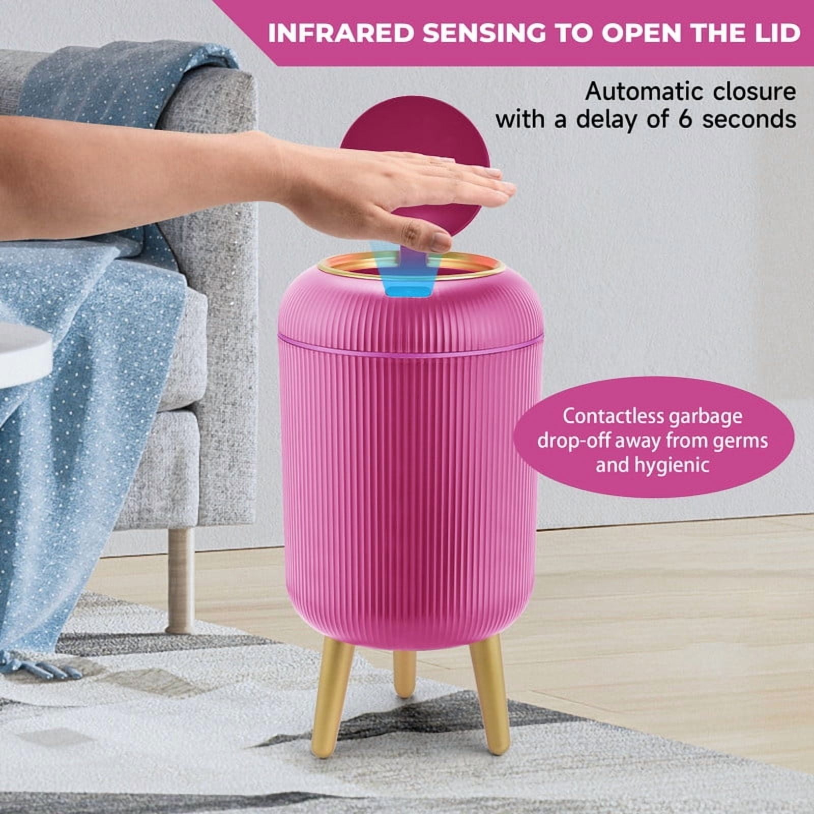 Touchless Automatic Trash Can 10L, Motion Sensor Smart Bin, Waterproof for Kitchen & Bathroom (Pink)