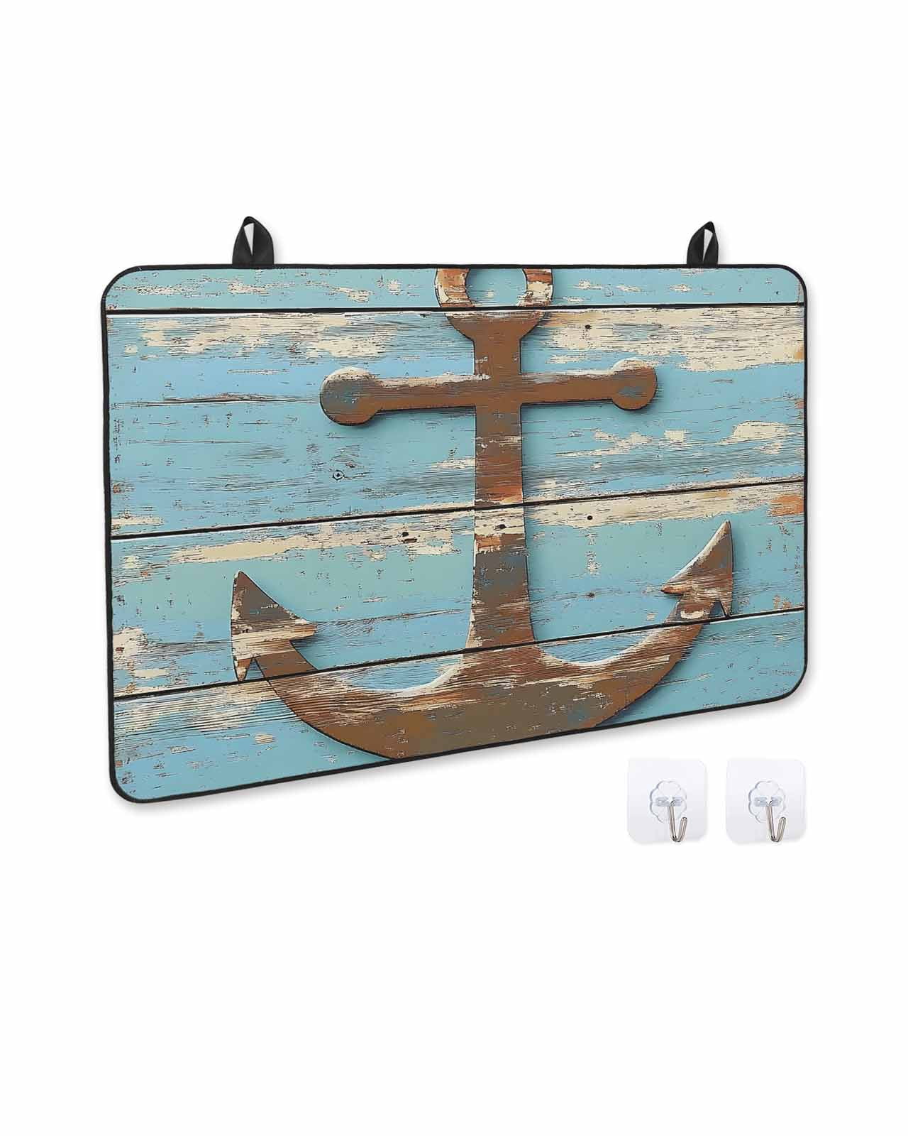 nqOlkjepod Large Induction Cooktop Protector Mat 24"x21", Vintage Brown Anchor Stove Top Covers for Electric Stove, Nautical Farmhouse Blue Wooden Stove Burner Cover Mats, Glass Top Stove Cover