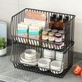 thumbnail image 3 of Cesta de frutas de 2 niveles para carrito de almacenamiento de cocina apilable de metal, 3 of 8