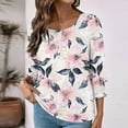 thumbnail image 5 of JTZGDY Button Henley Shirts for Women Ethnic Floral Printed 3/4 Smoked Sleeve Crewneck Pullover Tops Loose Oversized Dressy Tunic Blouse Pink#01 XXL, 5 of 8