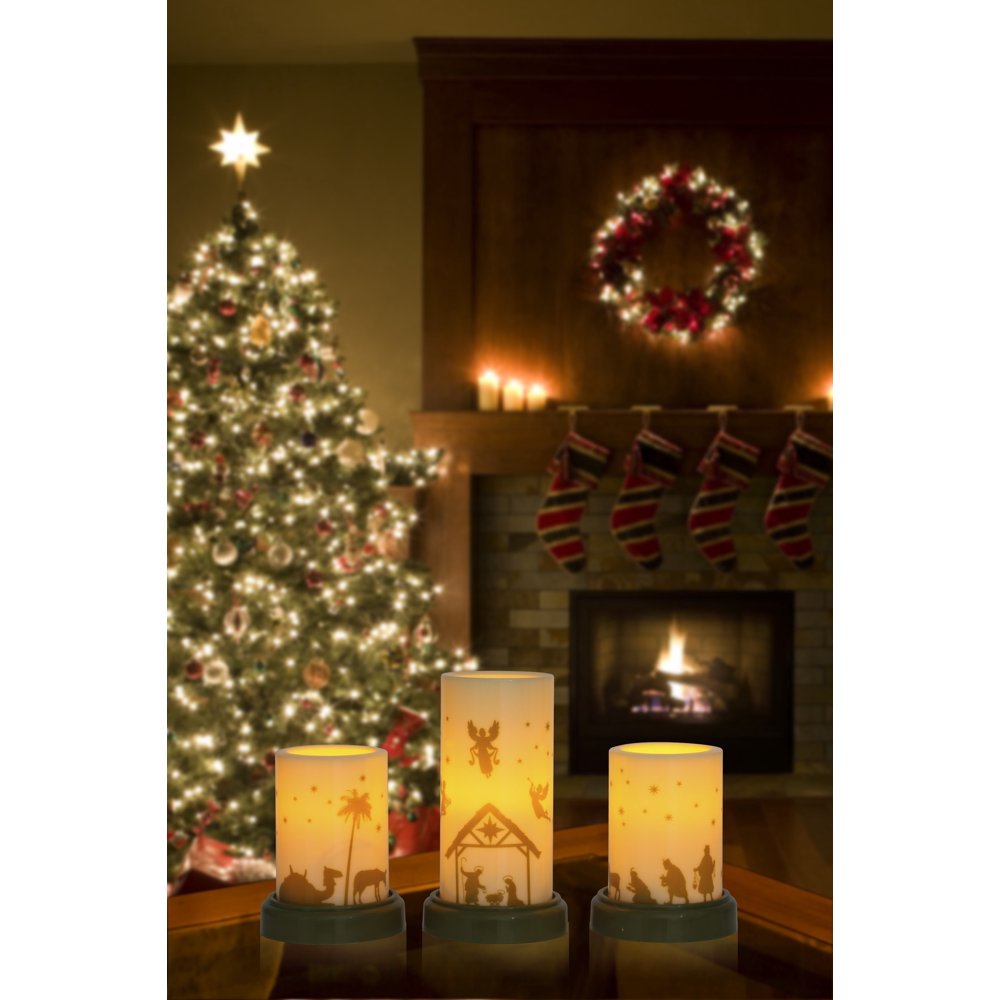 HOLIDAY NATIVITY LED FLAMELESS CANDLE SET OF 3