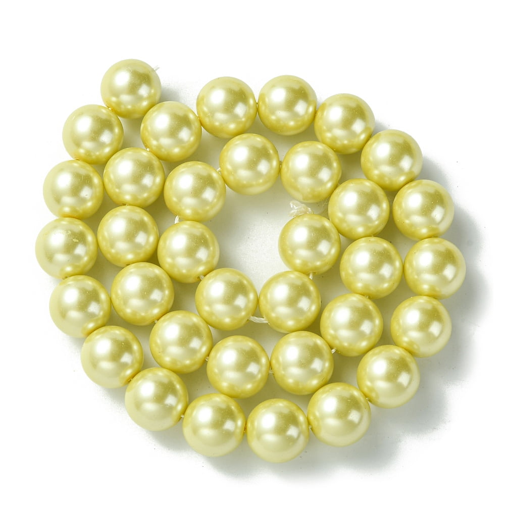 Eco-Friendly Glass Pearl Beads Strands Grade A Round Dyed Cotton Cord Threaded Pale Goldenrod 12mm Hole: 1.2~1.5mm 34pcs/strand 15.7 inch