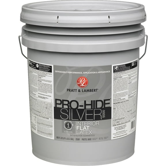Pratt & Lambert Pro-Hide Silver 5000 Latex Flat Interior Wall Paint, Pastel Base, 5 Gal.
