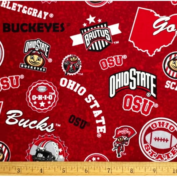 1/2 Yard - Ohio State Buckeyes Brutus Toss on Red Cotton Fabric (Great for Quilting, Throws, Sewing, Craft Projects, and More) 1/2 Yard x 44"
