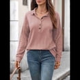 thumbnail image 4 of Blusas Holgadas de Larga con Botones y Solapa de Color Liso para Mujer, Otoño e Invierno Rosa L, 4 of 9