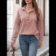 thumbnail image 4 of Blusas Holgadas de Larga con Botones y Solapa de Color Liso para Mujer, Otoño e Invierno Rosa XL, 4 of 9