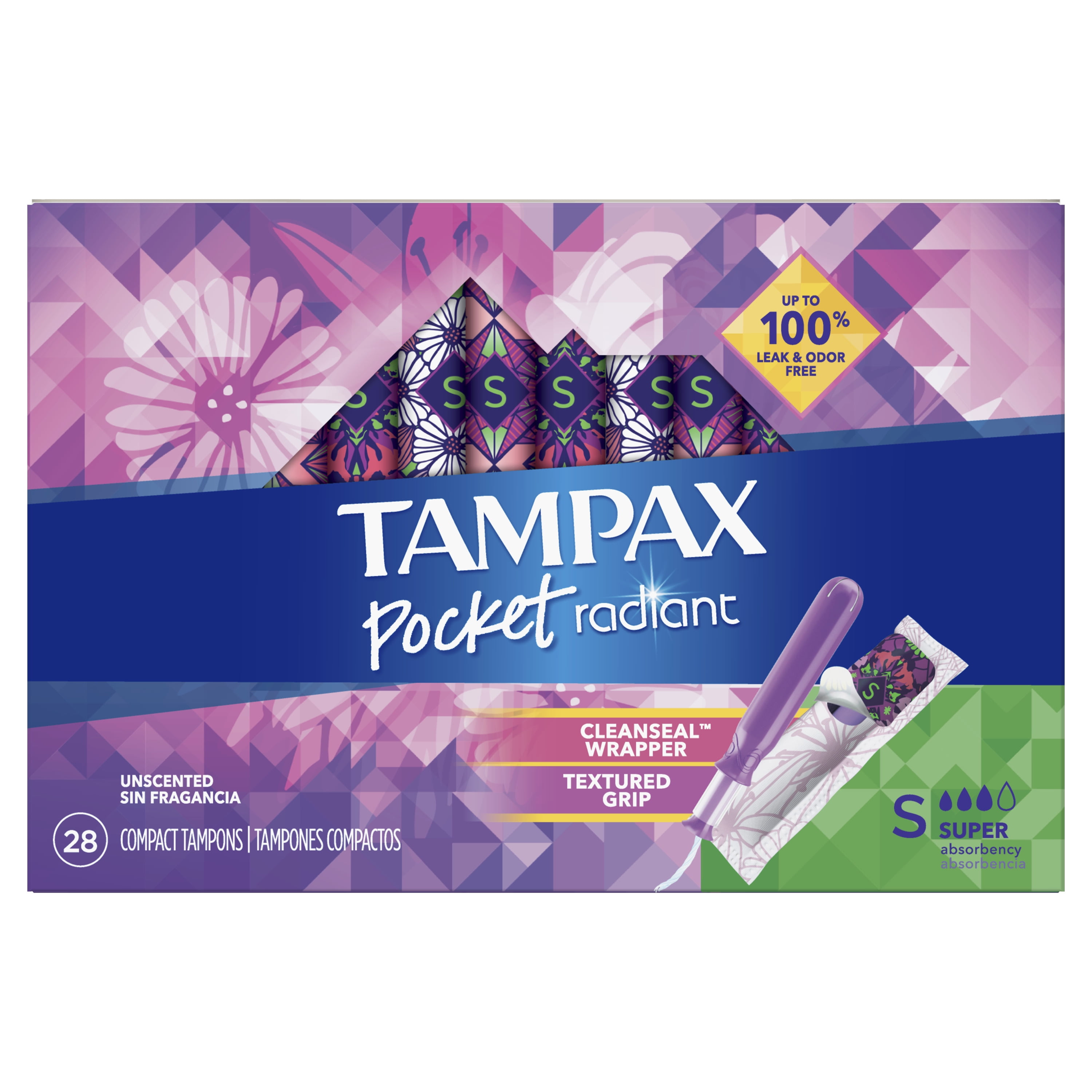 Tampax Pocket Radiant Super Absorbency Compact Tampons , 28 Ct