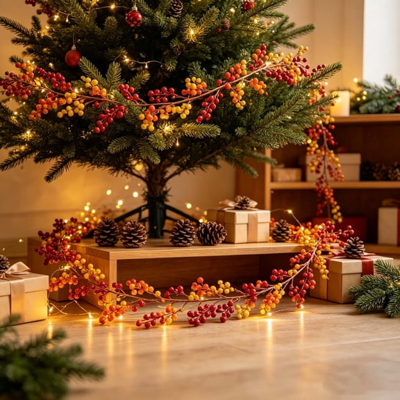 Artificial Christmas Berry Garland 72.83 inch Faux Red Berry and Green Leaf Garland for Christmas Tree Fireplace Mantel Stair Railing Front Door Indoor Outdoor Holiday Party Decor B