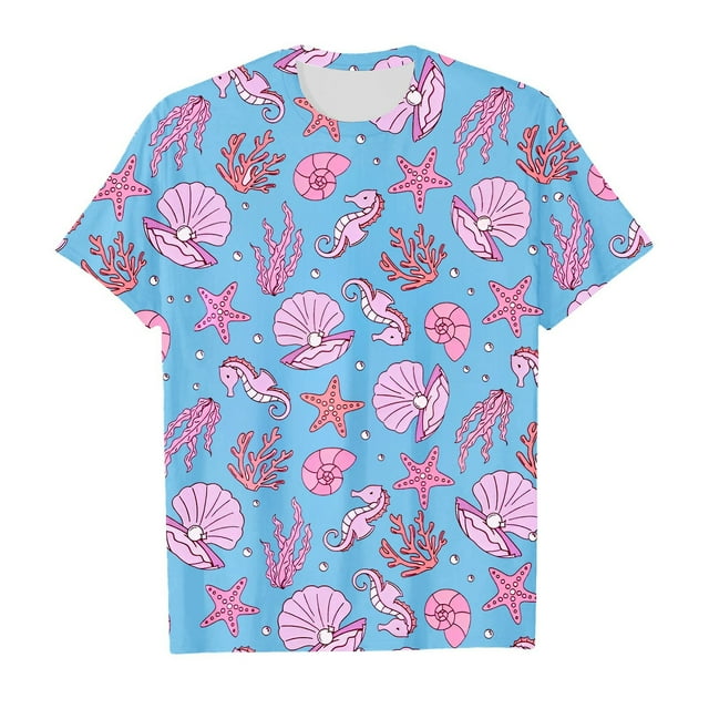 TIEVOSA T-Shirts d'Été pour Filles à Manches Courtes, T-Shirts Décontractés avec Jolis Imprimés d'Animaux Marins, Chandails à Col Rond pour Usage Quotidien, École, Jeux Extérieurs pour 11-12 Ans (Bleu Ciel)