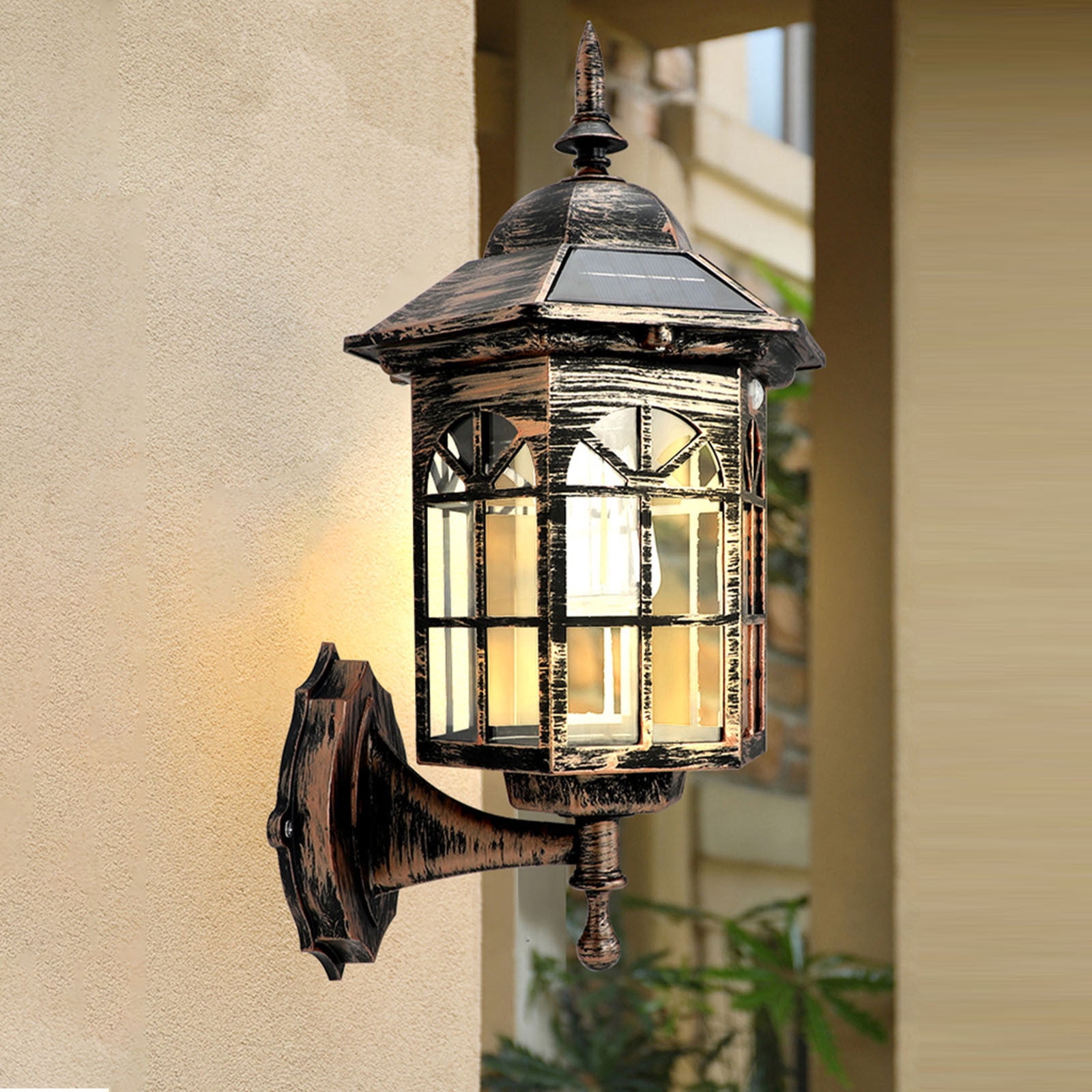 Solar Wall Lights, Vintage Outdoor Lighting with Dusk To Dawn Sensor, Motion Sensor Outdoor Lights for Garden, Warm Amber Glow Decorative Lantern for Patio