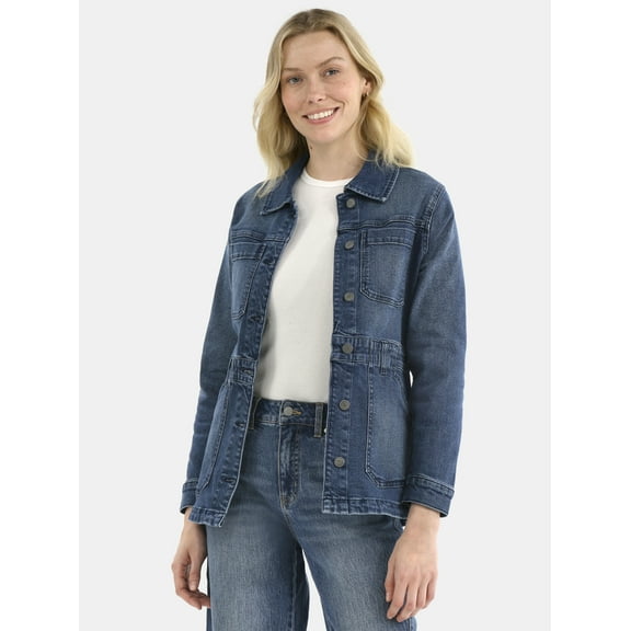 Time and Tru Women's Denim Utility Jacket, Sizes XS-XXXL