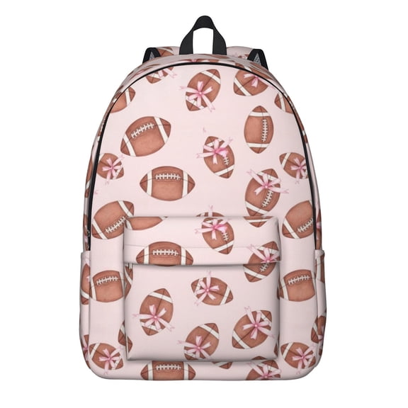 Football Bow Pink Pattern Backpack for School, Cute School Bag with Adjustable Shoulder Straps and Padded Back, 15.7"x11.8"x5.5"