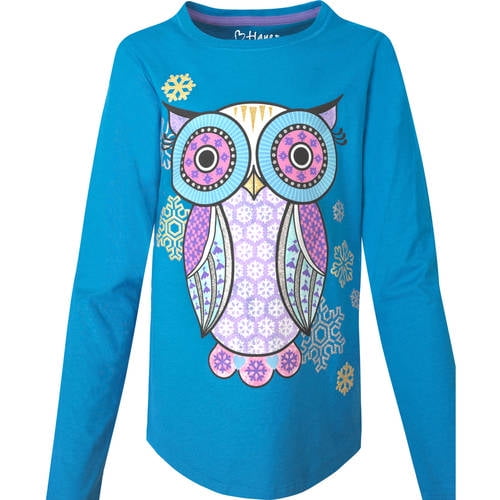Hanes K249 Girls Shirttail Long-Sleeve Crewneck T-Shirt
