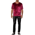 thumbnail image 2 of INSPIRE CHIC Velvet T-Shirt for Men's Classic Short Sleeve Crew Neck Tee Tops Shirts Burgundy XL, 2 of 5