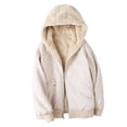 thumbnail image 1 of WEIYLL Fleece Jacket Women Reversible Plush Hooded Solid Color Thickened Warm Beige Cold Weather Tops Size S, 1 of 8
