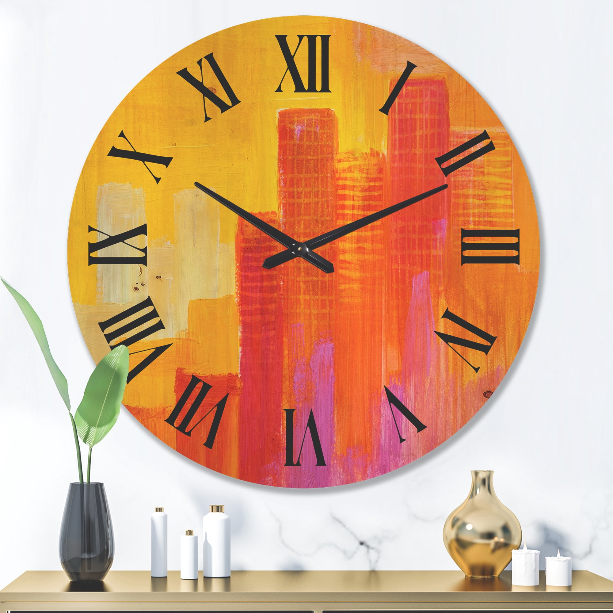 Designart 'Cityscape of Modern City Skyscrapers III' Modern Wood Wall Clock
