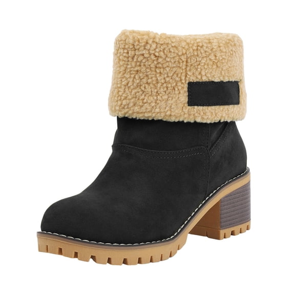 YLYL Womens Suede Winter Snow Boots Warm Fur Lined Chunky Heel Slip on Outdoor Ankle Booties